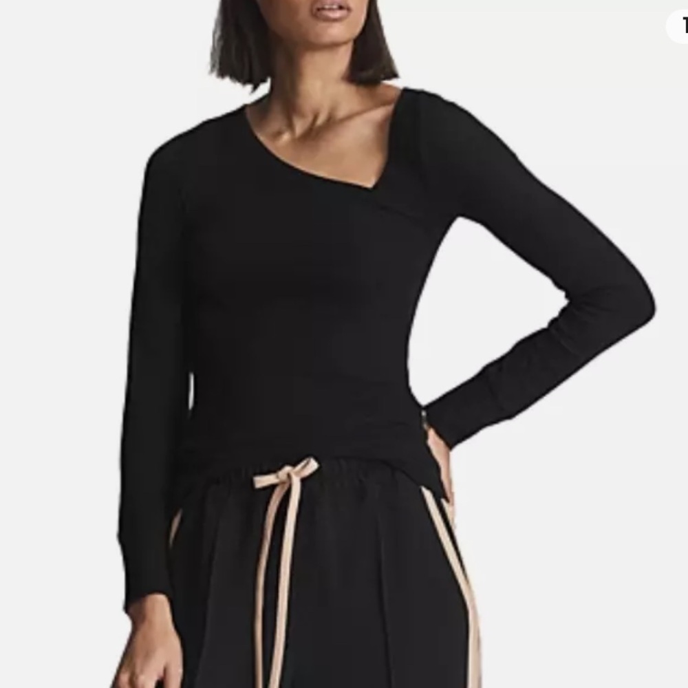 REISS Carly Asymmetric Neck Jersey Long Sleeve - Picture 3 of 11
